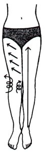 太股の内側：手のひらを斜め上に滑らせる